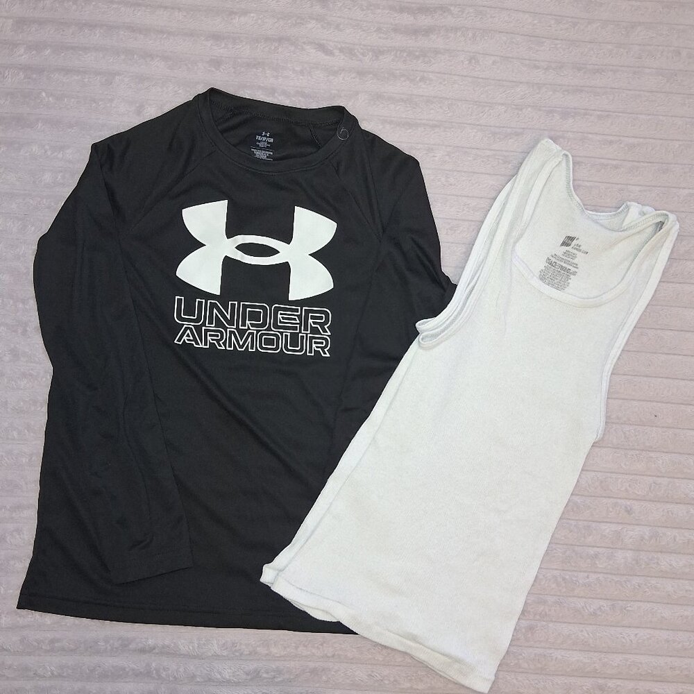 Boys Multi-Brand Bundle: Under Armour Long Sleeve (YS) & 2 Hanes Tanks (L)